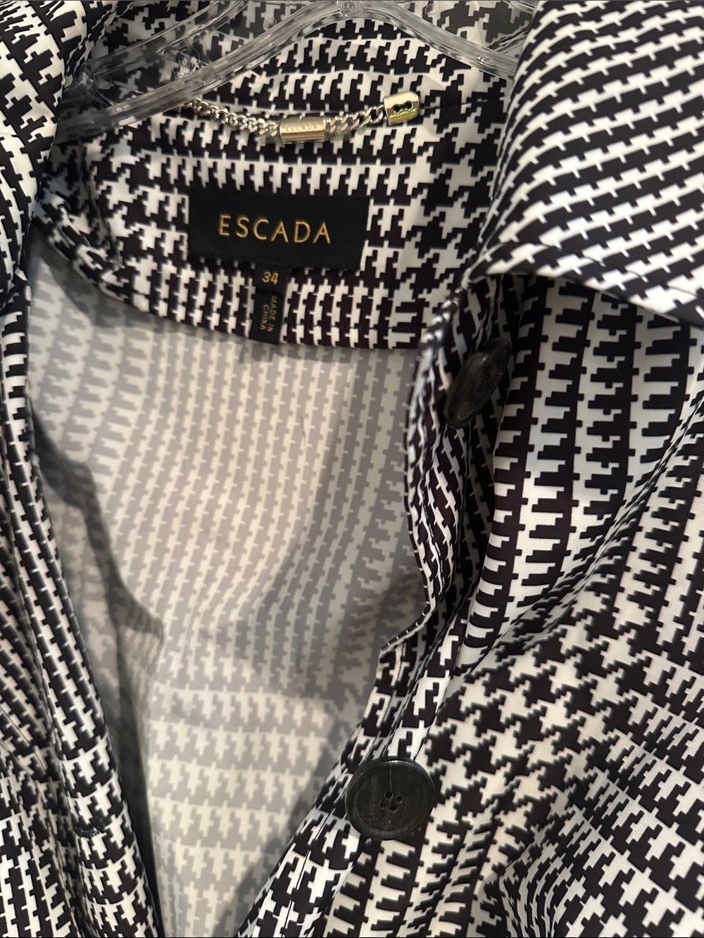 Escada Black and White Houndstooth Trench Coat - Picture 2 of 3